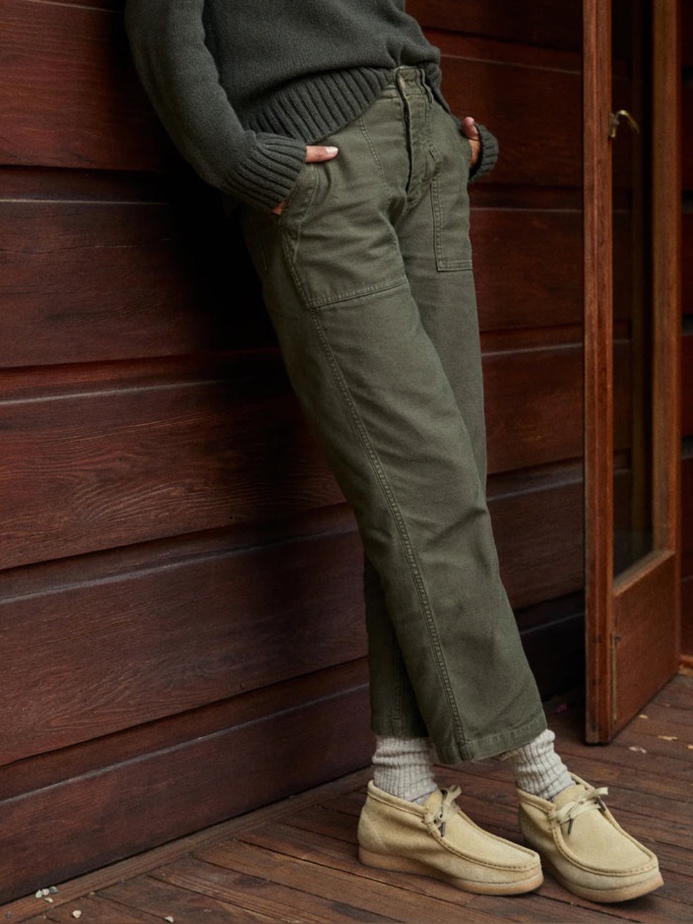 Outerknown olive green westbound utility pants